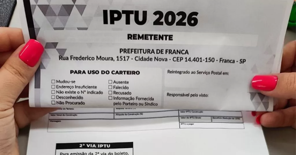 Pagamento do IPTU 2026 até quinta tem desconto de 10%- Will insert post title.