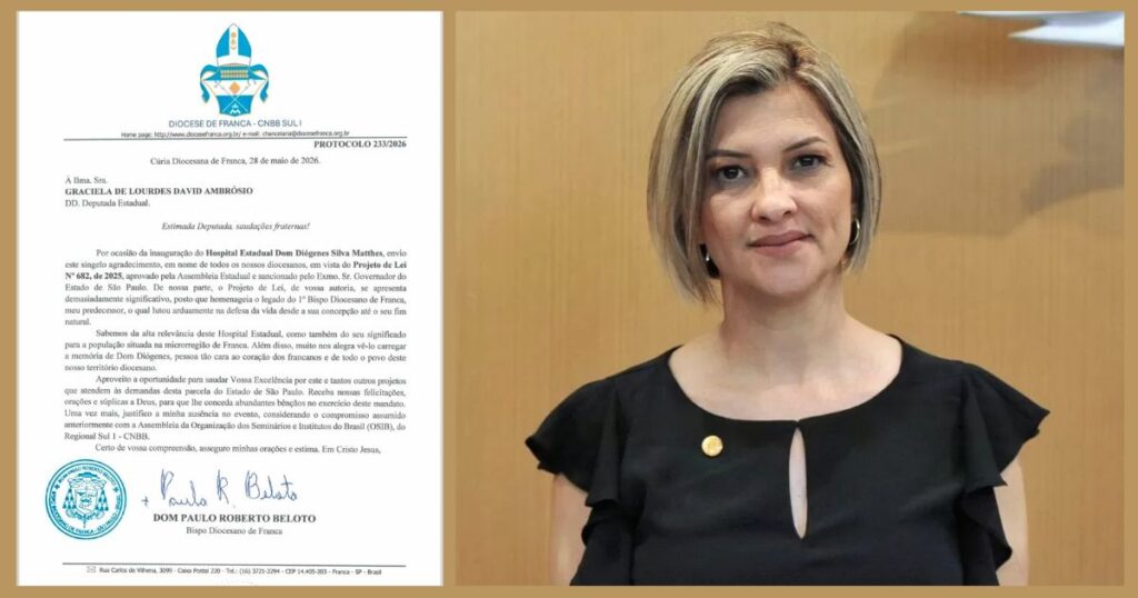 Delegada-Graciela-e-documento-da-Diocese-de-Franca-Reproducao-1-1024x538 Bispo da Diocese de Franca agradece lei da Deputada Graciela